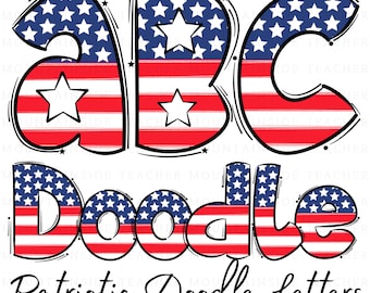 Patriotic USA Doodle Alphabet PNG Sublimation Alpha Design alpha sublimation Digital Download Bundle 4th of July American Flag Memorial Day