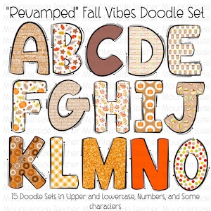 Letras de otoño, alfabeto de otoño, PNG, sublimación, diseños de conjuntos alfa, clipart PNG, paquete alfa dibujado a mano, fuente PNG