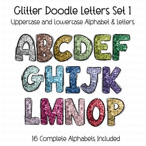 Glitter Doodle Alphabet PNG Doodle Sublimation Alpha Set Design PNG Uppercase & Lowercase Hand Drawn alpha pack sublimation alphabet clipart