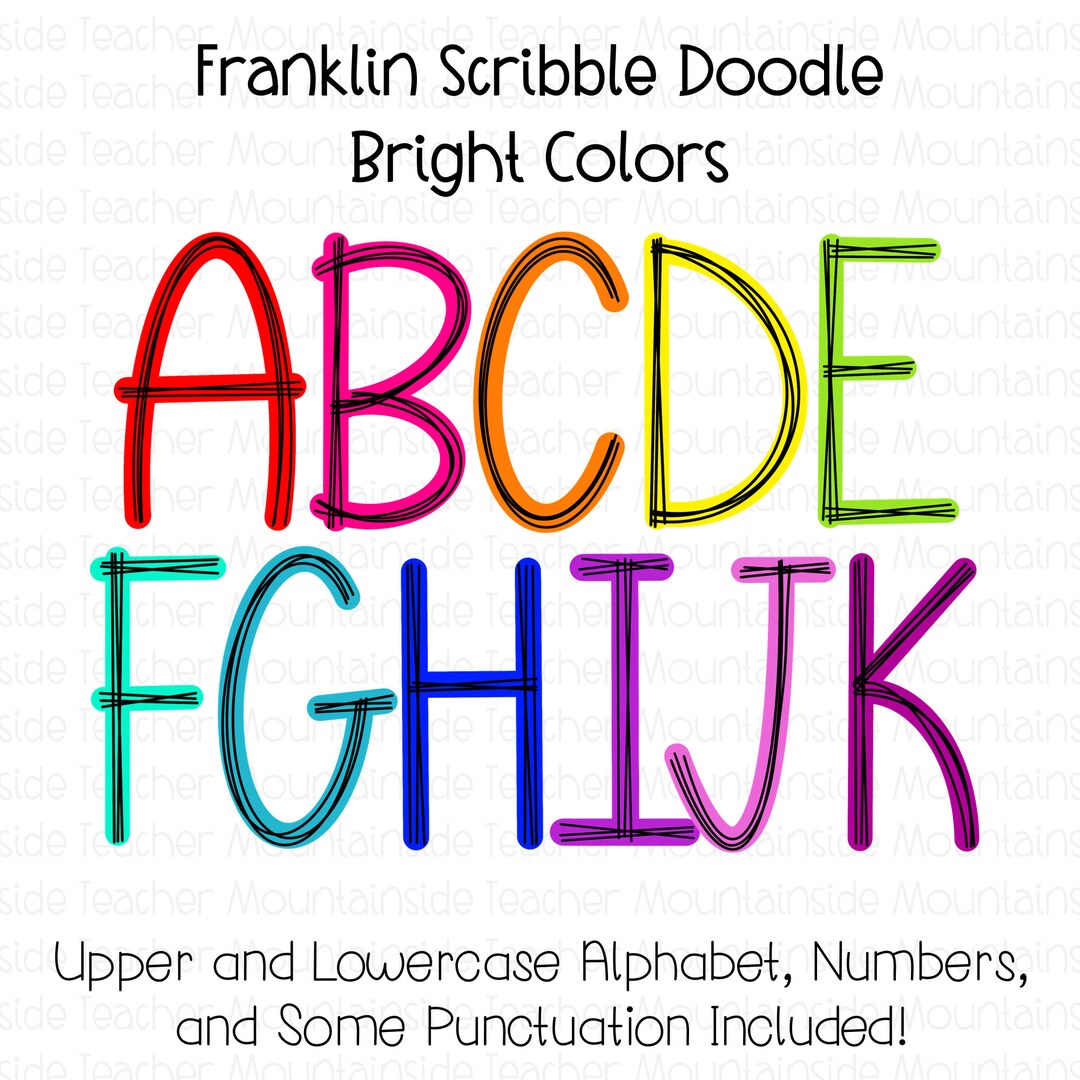 Neon Doodle Alphabet PNG Bundle: Bright Scribble Letters (digital ...