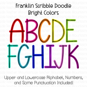 Neon Doodle Alphabet PNG Bundle: Bright Scribble Letters (Digital Download)