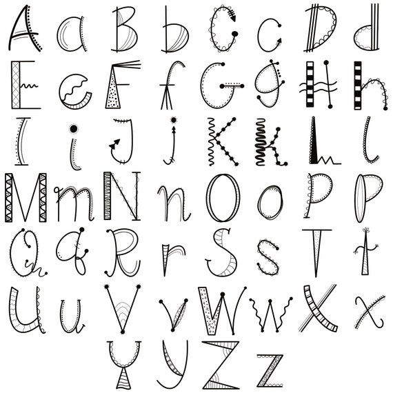 Doodle Alphabet Font 2 Clipart PNG & TTF Format Fun Font | Etsy
