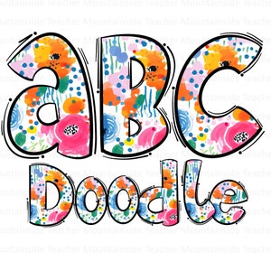 Colorful Floral Doodle letters, Hand Drawn Doodle Alpha Bundle Patterned Numbers & Alphabet Doodle Set Sublimation Font PNG Letters