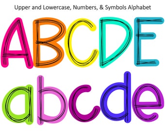 Neon Doodle Letters PNG Bundle: Scribble Alphabet (Digital Download)
