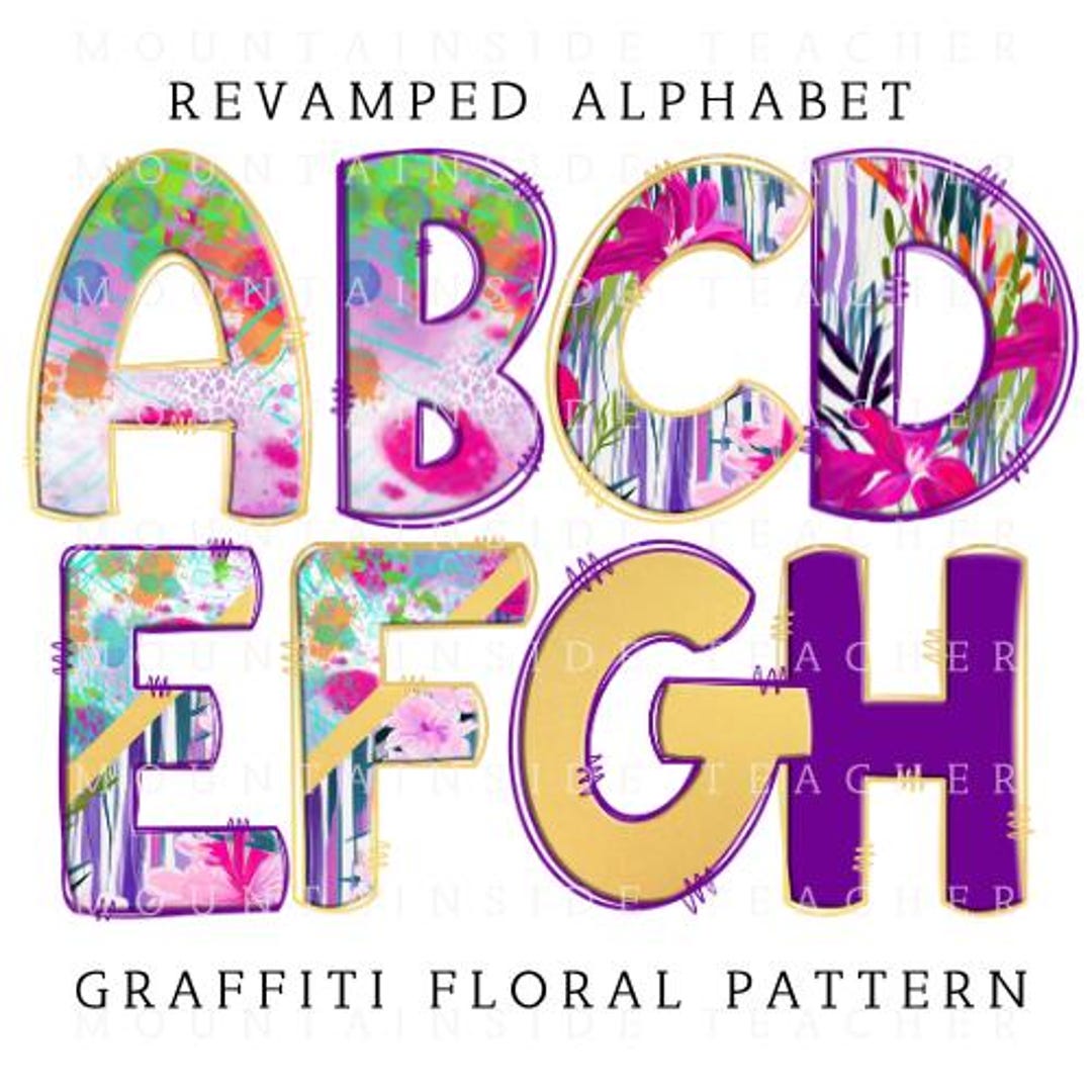 Floral Doodle Alphabet PNG Bundle: Graffiti Style (digital Download) - Etsy