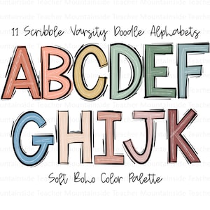 Letras de Rabisco, Alfabeto Boho Doodle, Pacote PNG, Sublimação Doodle, Designs de Conjunto Alpha, Clipart PNG, Pacote Alpha Desenhado à Mão, Fonte PNG
