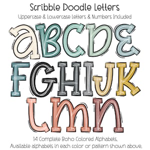 Boho krabbel doodle alfabet PNG sublimatie alfa ontwerp hoofdletters en kleine letters alfapack sublimatie alfabet digitale downloadbundel