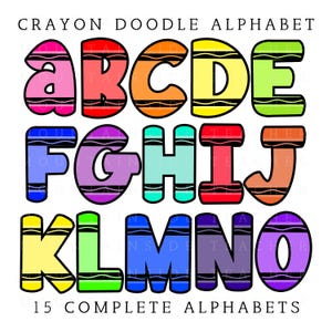 Back to School Doodle letters, Bundle Alphabet Crayon Letters PNG Crayon Letters and Numbers  Font PNG Letters Colorful Crayon Alphabet