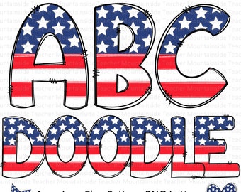Amerikanische Flagge Alphabet und Zahlen Doodle Letters Patriotisches Alphabet PNG 4