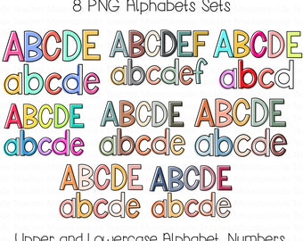 Block Doodle Letters, Bundle Alphabet, Sublimation Set, PNG Doodle Font, Classroom Decor, Bulletin Board Letters, Off Centered, Doodle Alpha