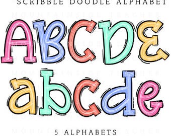 Scribble Doodle Alphabet PNG: Summer Color Alpha Pack (Digital Download)
