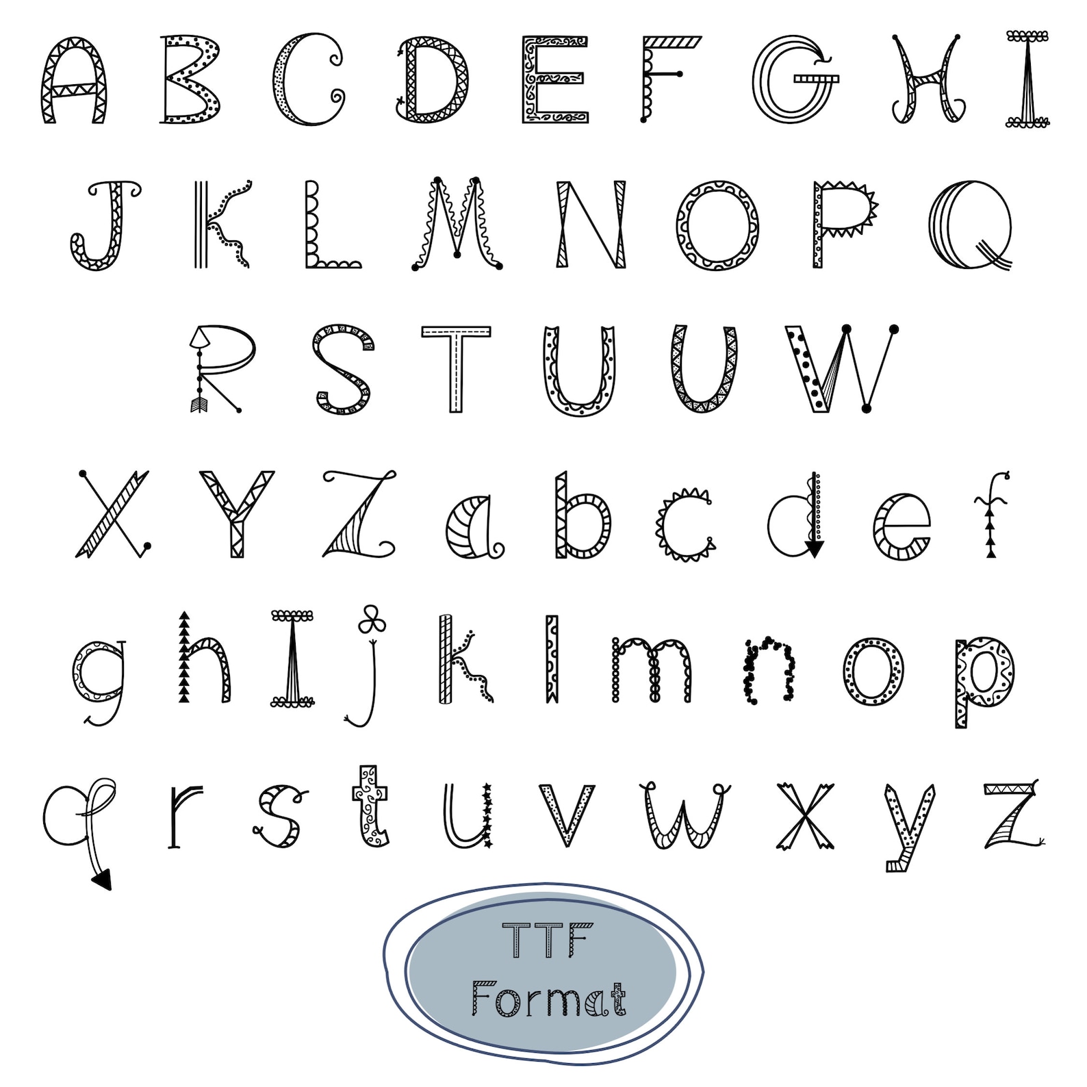 Doodle Alphabet Font Clipart PNG and TTF Format - Etsy