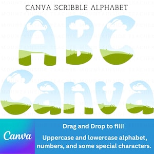 Editable Scribble Doodle Alphabet, Scribble CANVA Frames, Blank Doodle letters template, Drag and Drop font Uppercase lowercase numbers