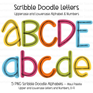 Letras de rabisco, alfabeto de doodle de sublimação, letras de sublimação de doodle, conjunto alfa, clipart PNG, desenhado à mão, rabiscos, letras PNG,