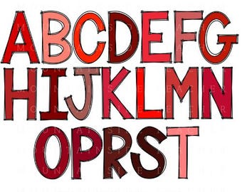 Red Doodle Alphabet PNG Bundle: Double Outline Letters (Digital Download)