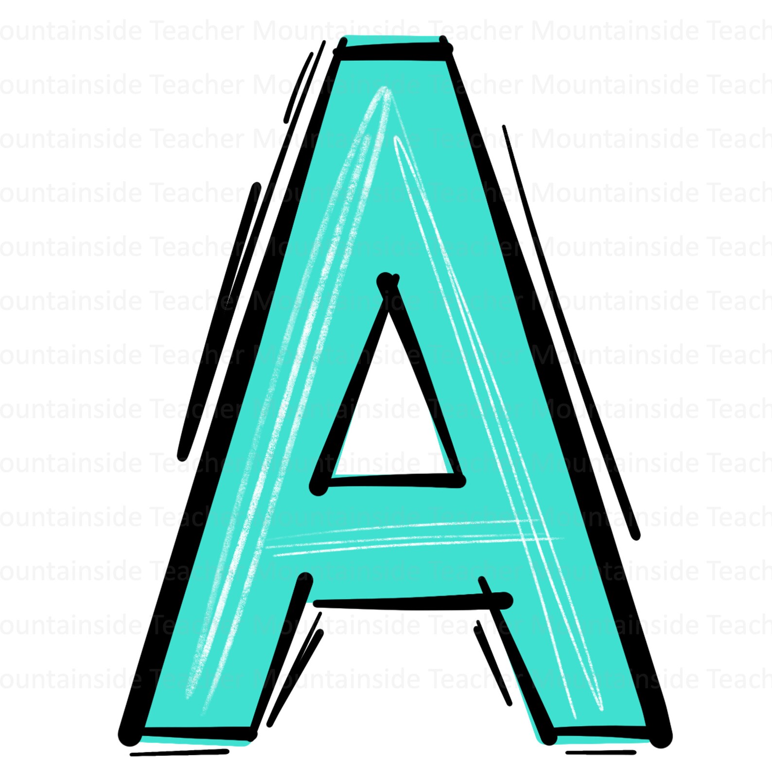 Scribble Letters, Shades of Turquoise Alphabet, PNG Bundle, Doodle ...