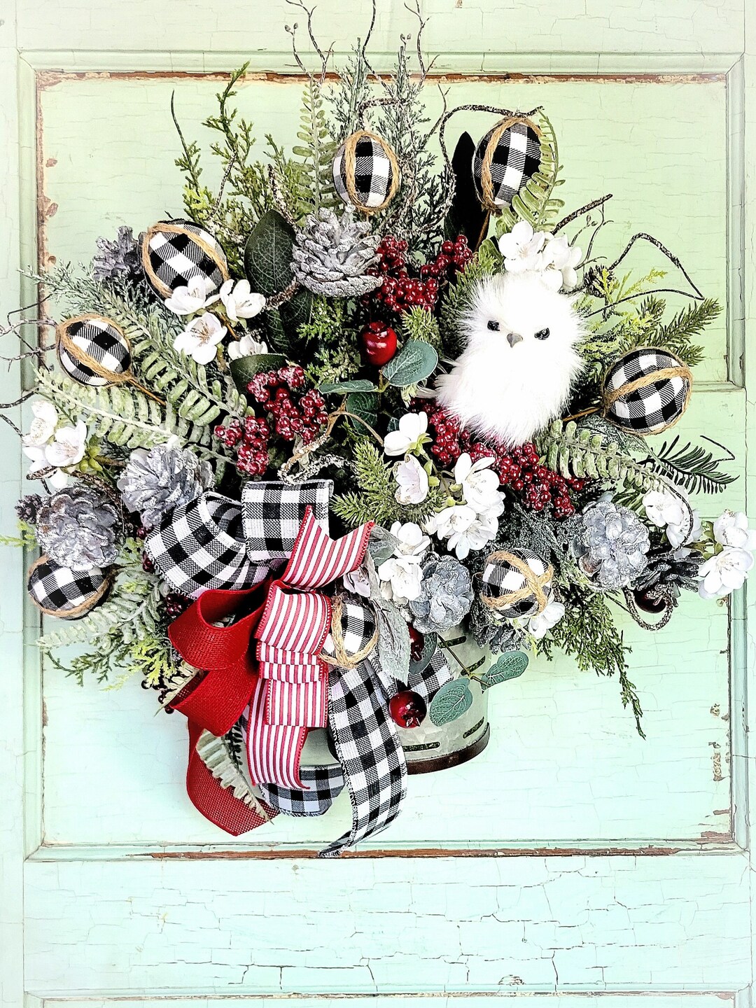 Winter Owl Door Basket for Front Door Owl Winter Wreath Door Etsy