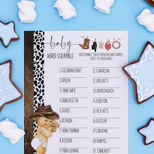 Western Cowboy Baby Shower Game: Word Scramble (Printable Instant Download) 11BG-502