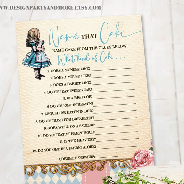 Name That Cake Bridal Shower Game, Guess the Cake Name, Alice in Wonderland Wedding Shower Game, Ready to Print No Editable Game 02WG-500