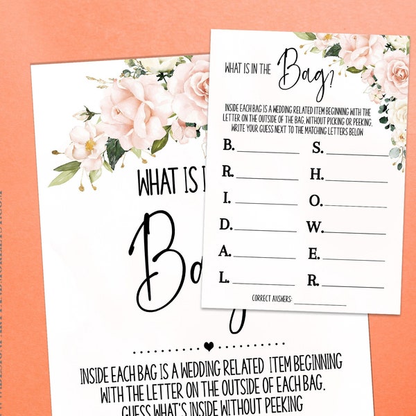 What is in the Bag Bridal Shower Game, Guess What is in Each Bag Pink Flowers Boho Chic Wedding Ready to Print No Editable Game 48WG-202
