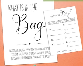 What is in the Bag Baby Shower Game, Minimalist Baby Shower Game, What's in the Bag Game, Ready to Print No Editable Game Template 29BG-1200