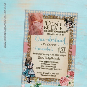Alice in Wonderland 1st Birthday Invitation, One-derland Digital Invite (Edit with Corjl) MP107-1500