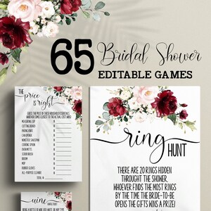 Marsala Flowers Bridal Shower Bundle with 65 Games (Editable with Corjl) MWG-201