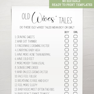 Old Wives' Tales Game, Minimalist Baby Shower Game, Guess Boy or Girl ...