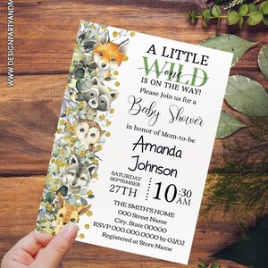 Woodland Baby Shower Invite, Greenery Forest Animals Digital Invite (Edit with Corjl) MB2004-402