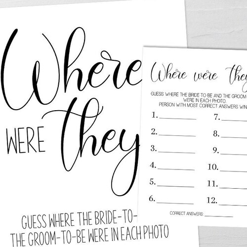 Bridal Shower Game – ‘Where Were They?’ Photo Guessing Cards, Set Of 30 With Jute String & Clips