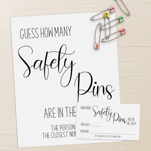 Guess How Many Safety Pins Game, Simple Baby Shower Game, Minimalist Baby Shower Game, Ready to Print No Editable Game Template 20BG-1200