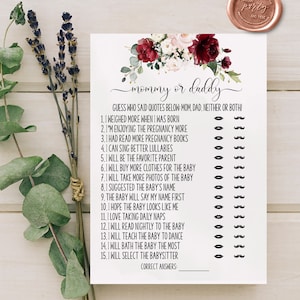 Marsala Baby Party Spiel: Mama oder Papa - Er sagte, sie sagte (Printable) 05BG-1201