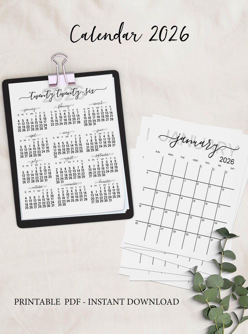 Minimalist 2026 Calendar Portrait Letter &amp; A4, Monthly Pages and Year ...