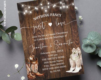 Nothing Fancy Just Love Rustic Western Country Wedding Invitation (Edit with Canva) CW1005-307