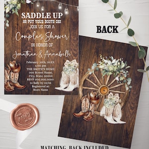Cowboy Boots Rustic Western Couples Shower Invitation, Digital Invite