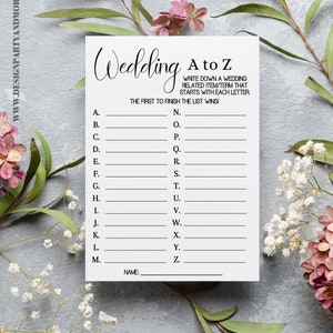 Wedding A to Z Minimalist Bridal Shower Game, Wedding Words A to Z Simple Elegant Wedding Shower Ready to Print No Editable Game 40WG-200
