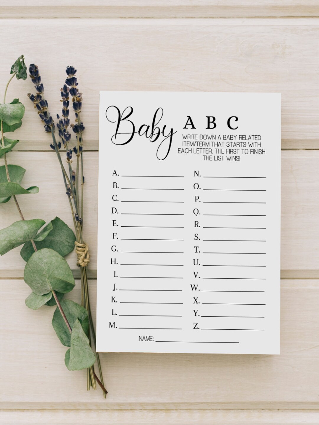 ABC Baby Words Game Minimalist Baby Shower Game Simple Etsy
