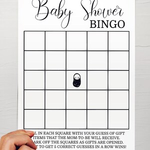 Jeu minimaliste de baby shower, devinez des cadeaux pour une future maman Jeu de bingo pour baby shower, baby shower simple, prêt à imprimer sans jeu modifiable 01BG-1200