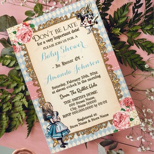 Alice in Wonderland Baby Shower Invitation, Editable Digital Invie (Edit with Corjl) MB1002-1500