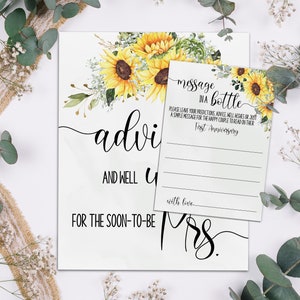 Advies en gelukwensen voor de toekomstige mevrouw Vrijgezellenfeest Spel, Zonnebloemen Country Chic Wedding, klaar om af te drukken Spel zonder bewerkbaar 37WG-203