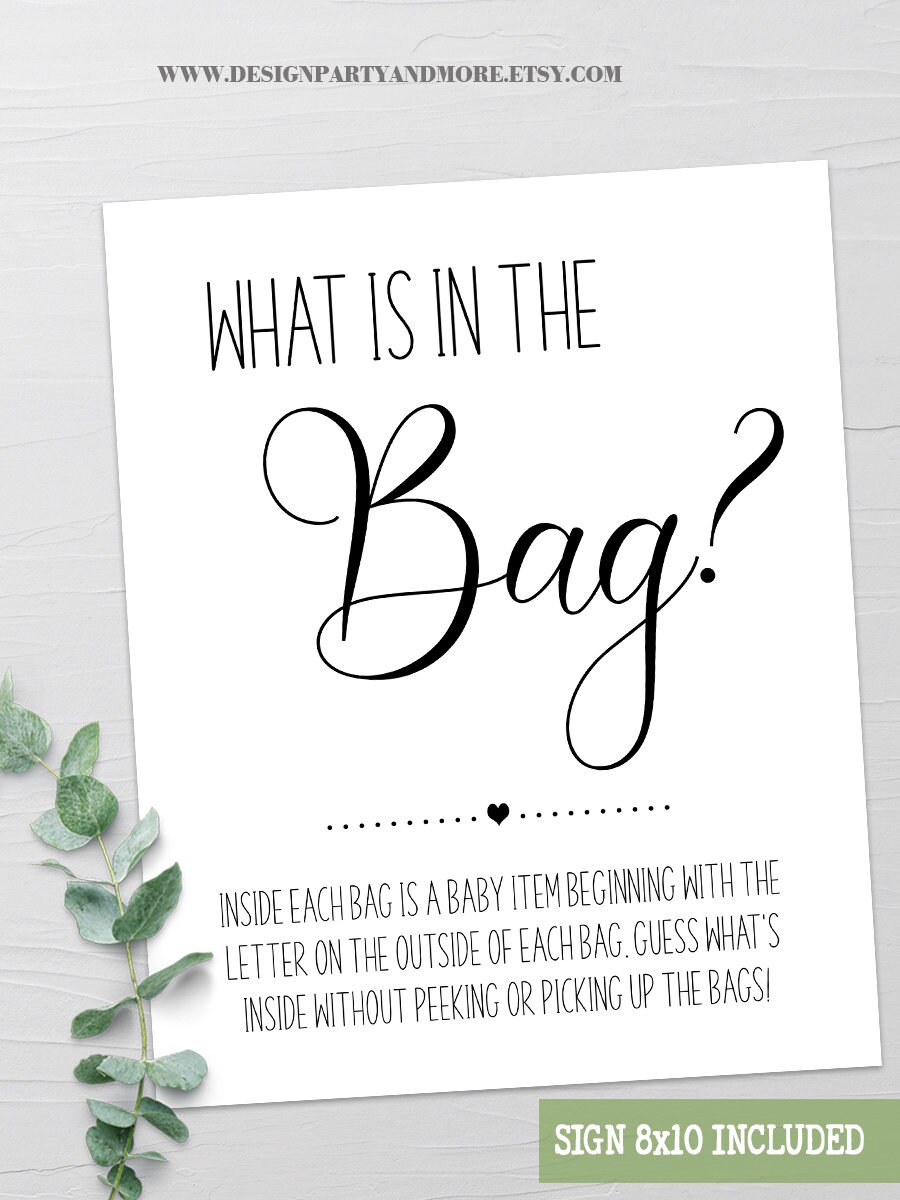 What is in the Bag Game, Minimalist Baby Shower Game, Editable Game