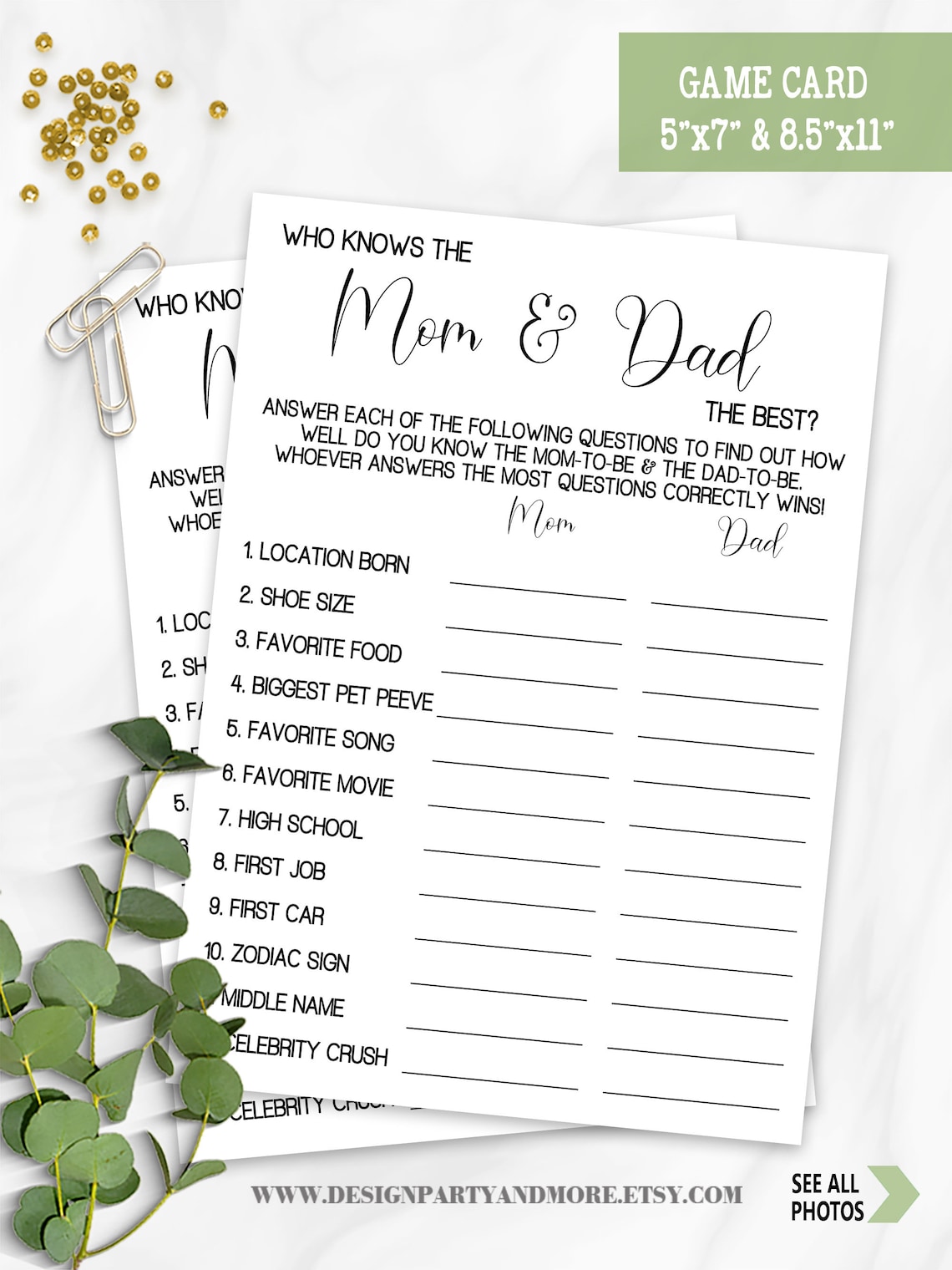 Who Knows Mom and Dad Baby Shower Game, Minimalist Baby Shower, Do You ...