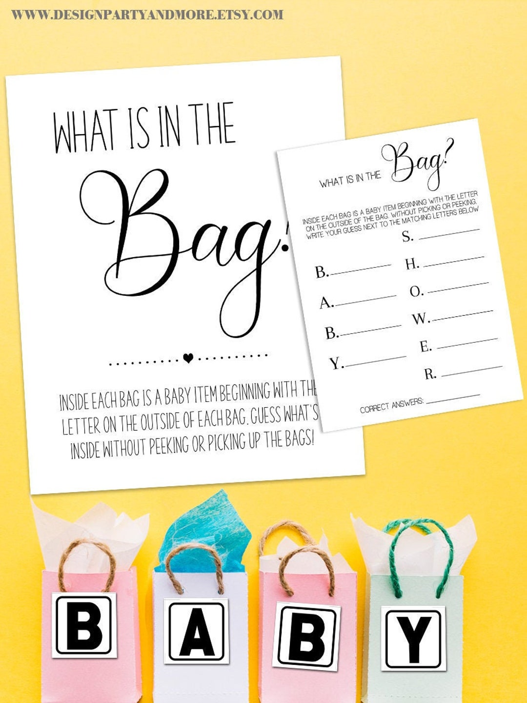 What is in the Bag Game, Minimalist Baby Shower Game, Editable Game