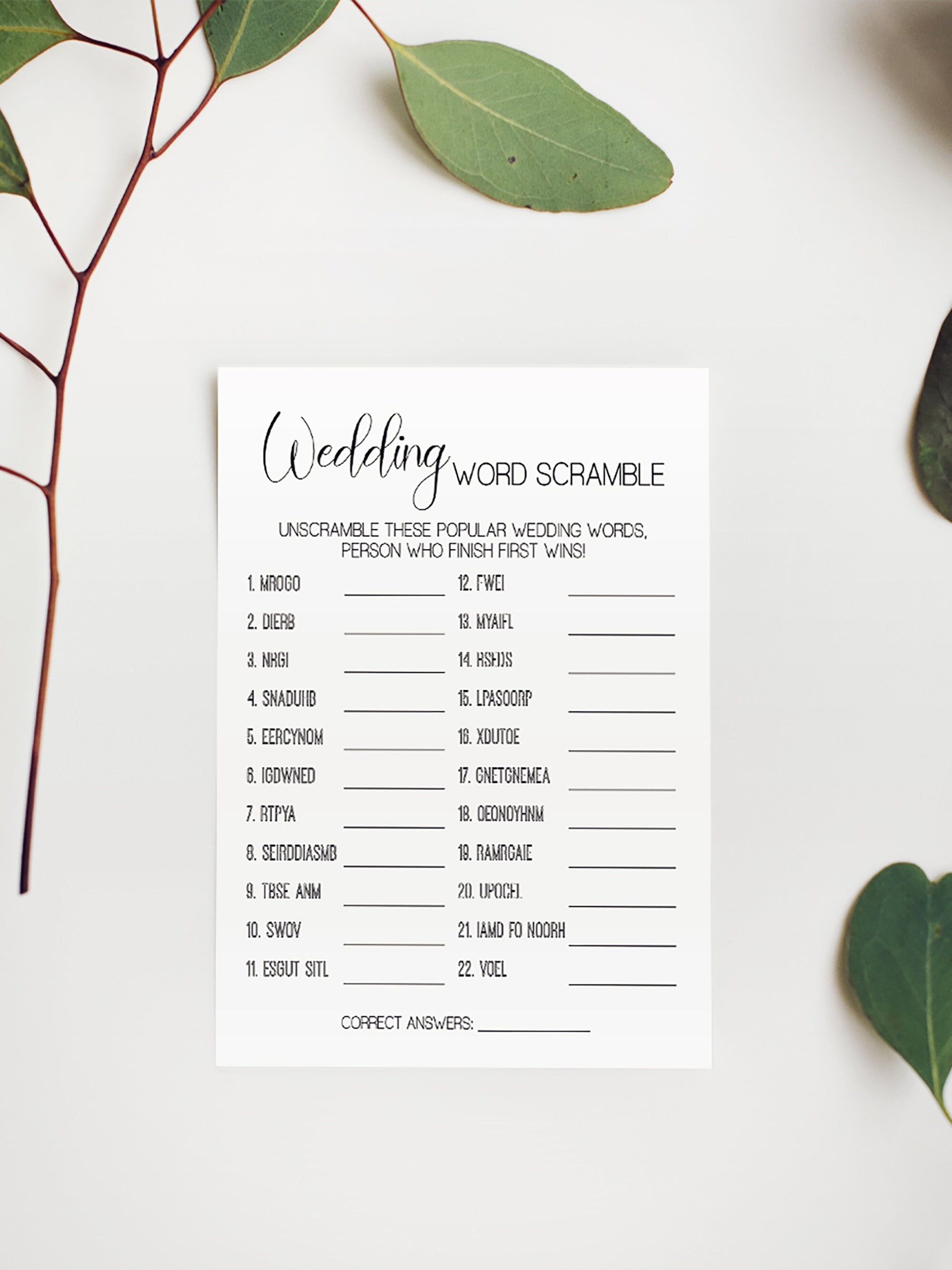 Wedding Word Scramble Minimalist Bridal Shower Game, Simple Elegant Wedding Word Scramble Minimalist Bridal Shower Game, Simple Elegant