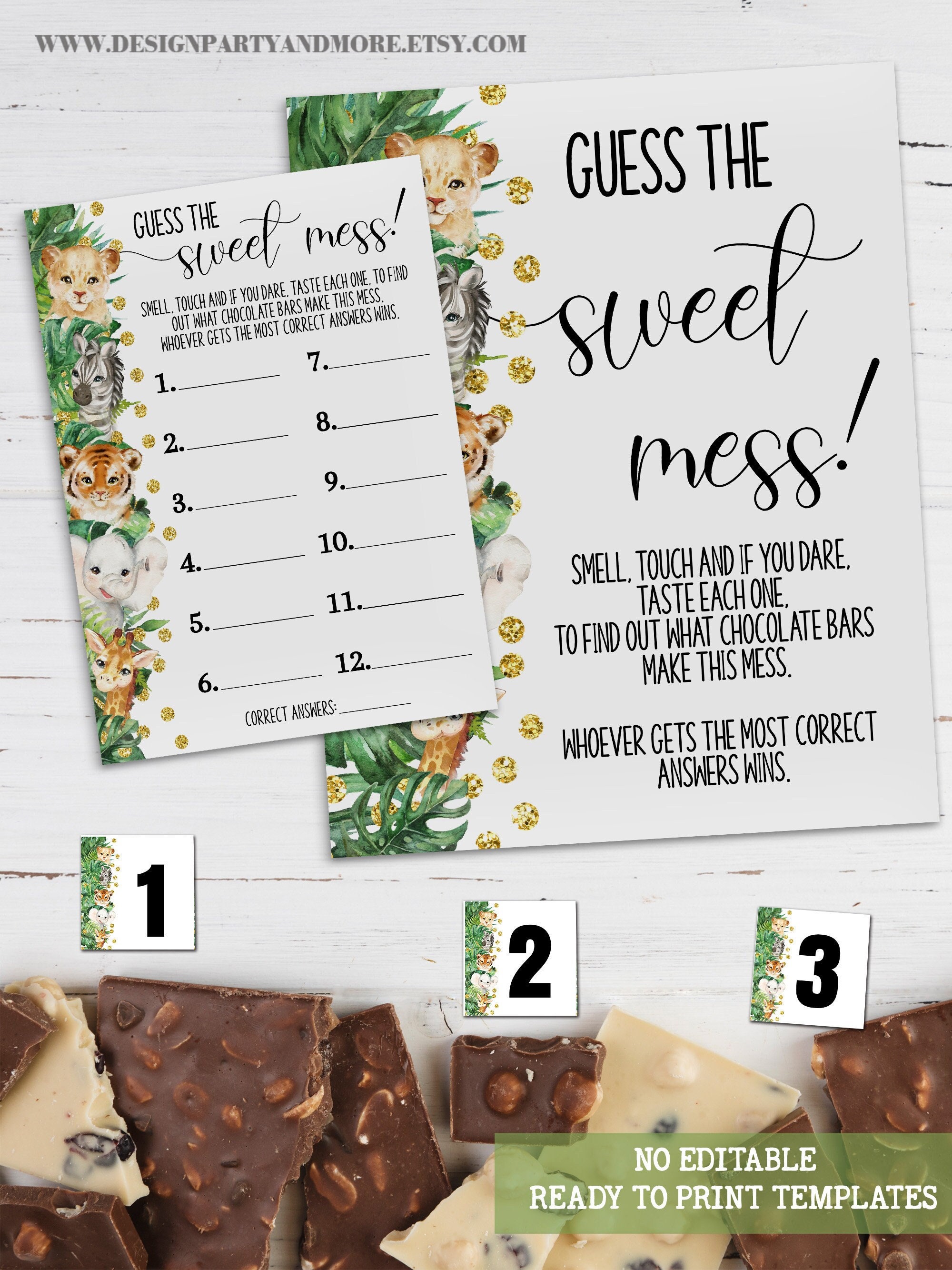 Safari Guess the Sweet Mess Game, Sweet Mess Baby Shower Game, Wild One ...