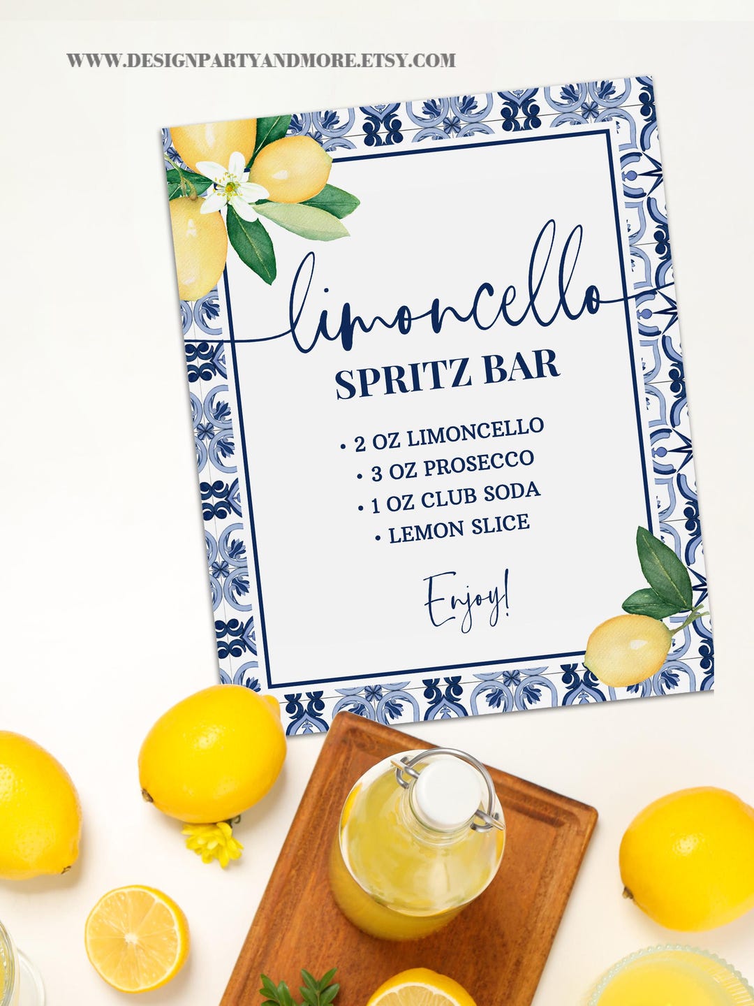 Limoncello Sign Limoncello Sprintz Bar Sign Blue Mediterranean Lemons Bridal Shower ...
