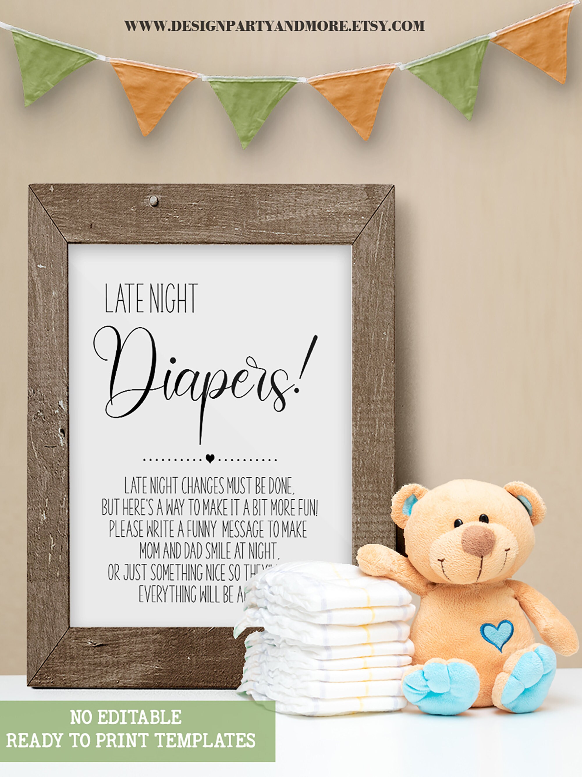 Minimalist Late Night Diapers Baby Shower Game (printable) 24BG