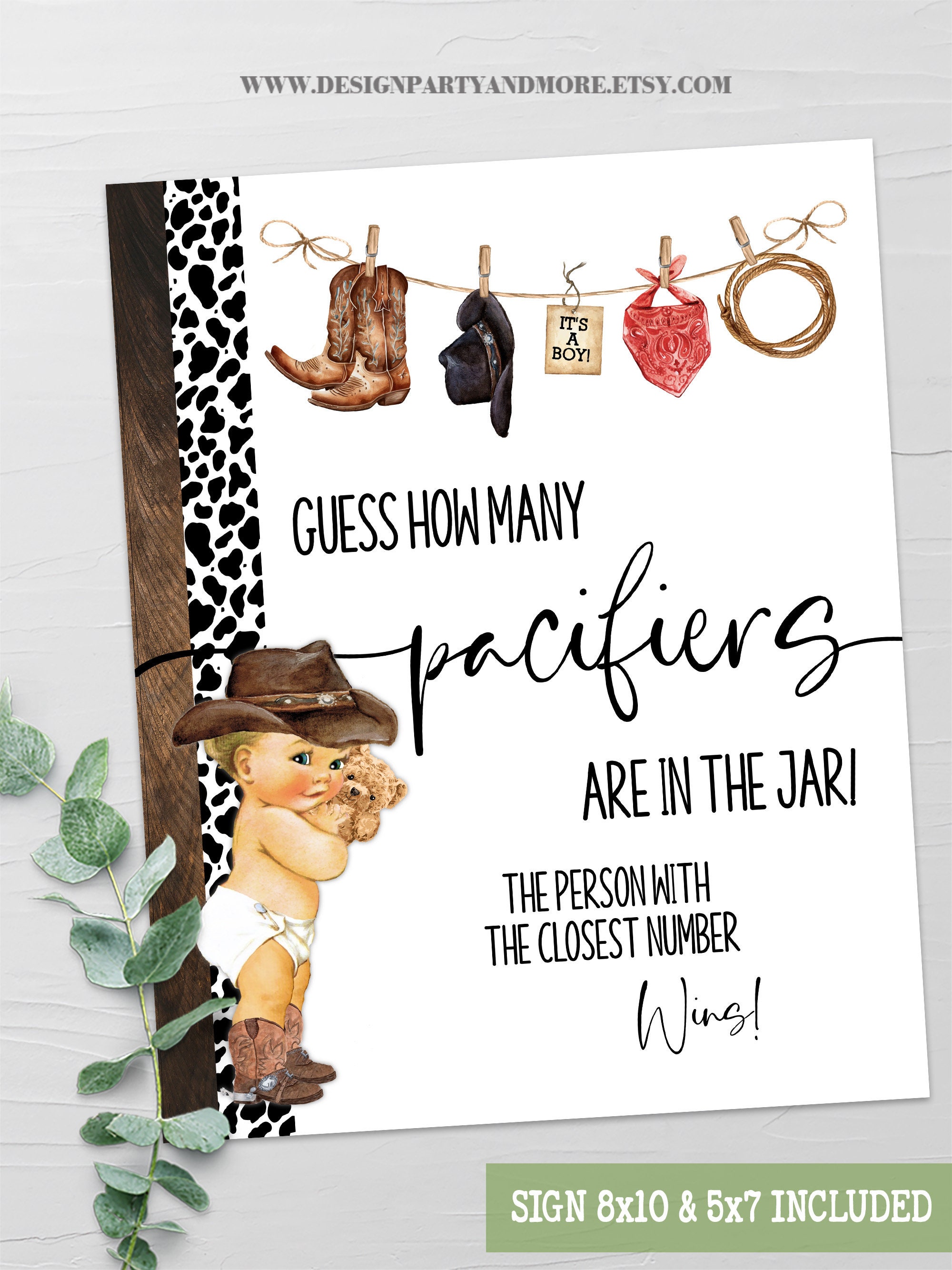 Cowboy Guess How Many Pacifiers Baby Shower Game, Cow Country Western ...