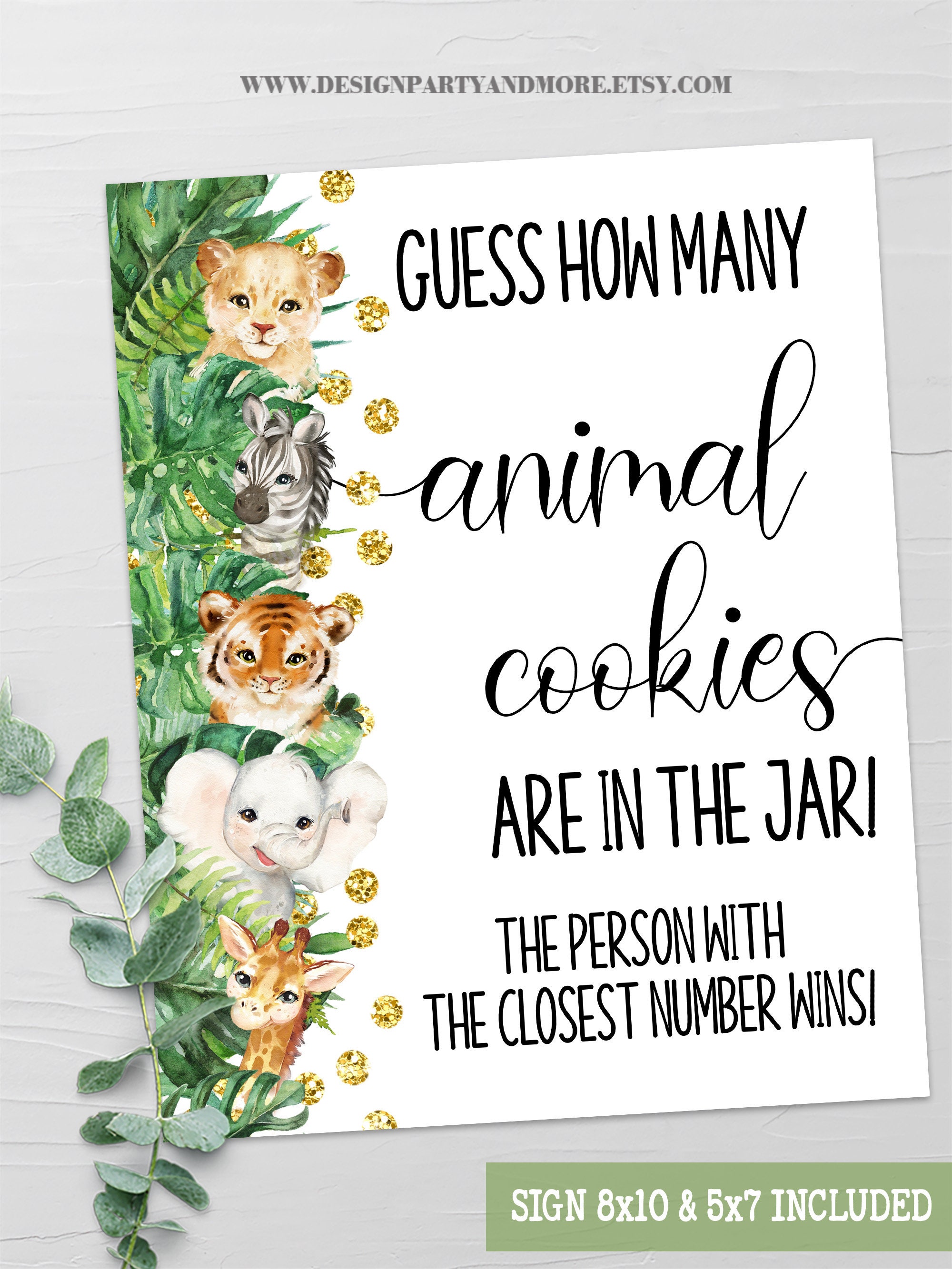 Jungle Flora Baby Shower Game Bundle – 2 Games, For 25 Guests, Animal Match & Candy Guessing, Wild Safari Theme