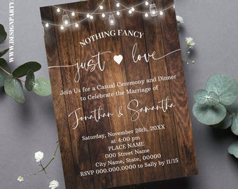 Nothing Fancy Just Love Western Elopement Invitation Editable Digital Invite (Edit with Canva) CW1005-301